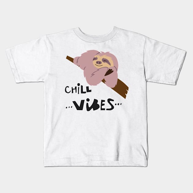 Lazy sloth chill vibes Kids T-Shirt by BoomBlab